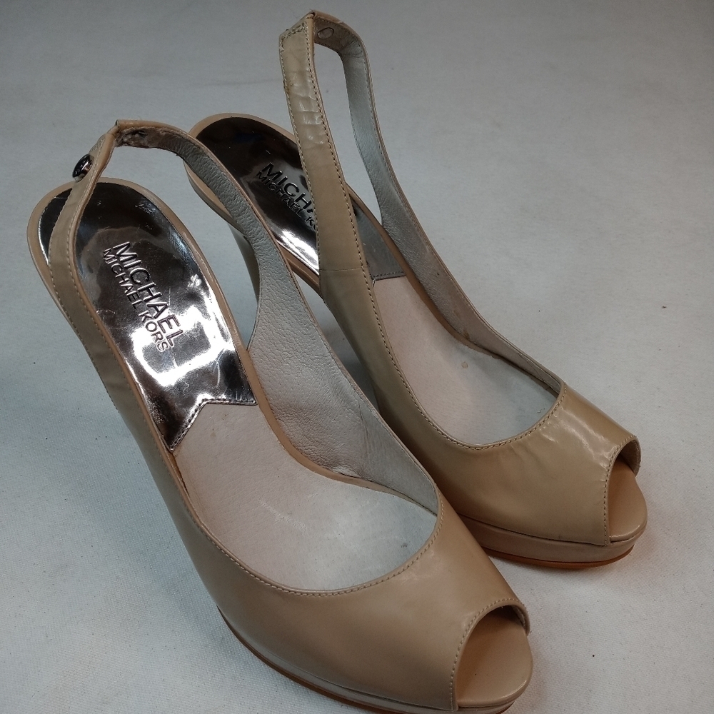 Michael Kors Nude Patent Leather Peep Toe Platform